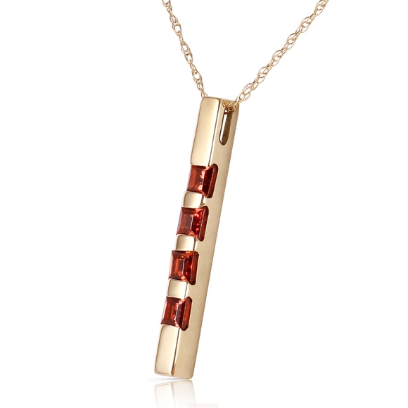 14K. SOLID GOLD NECKLACE BAR WITH NATURAL GARNETS